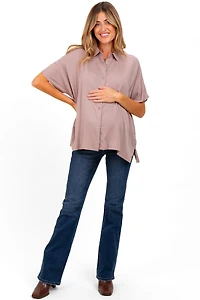 Pinkblush Maternity Brown Dolman Sleeve Button Down Maternity Blouse