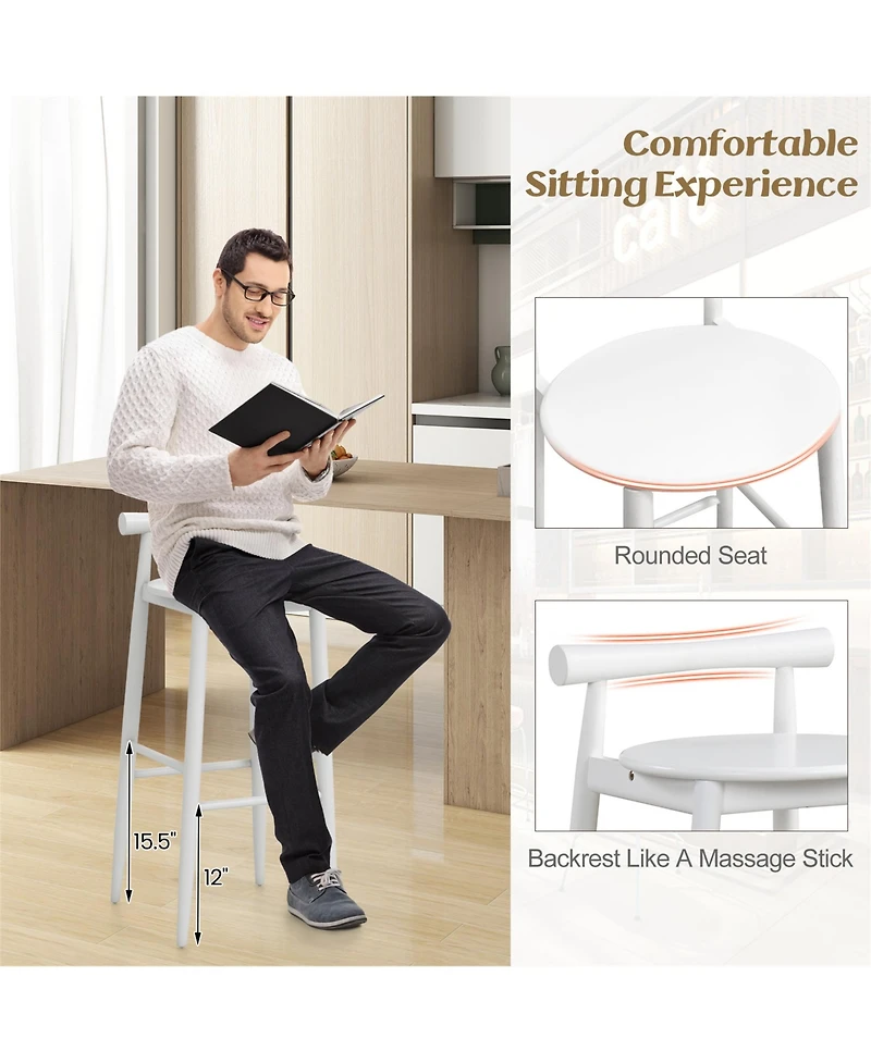 Gymax Bar Height Stools Set of 4 Bar Chair with Acacia Wood Frame Supporting Legs