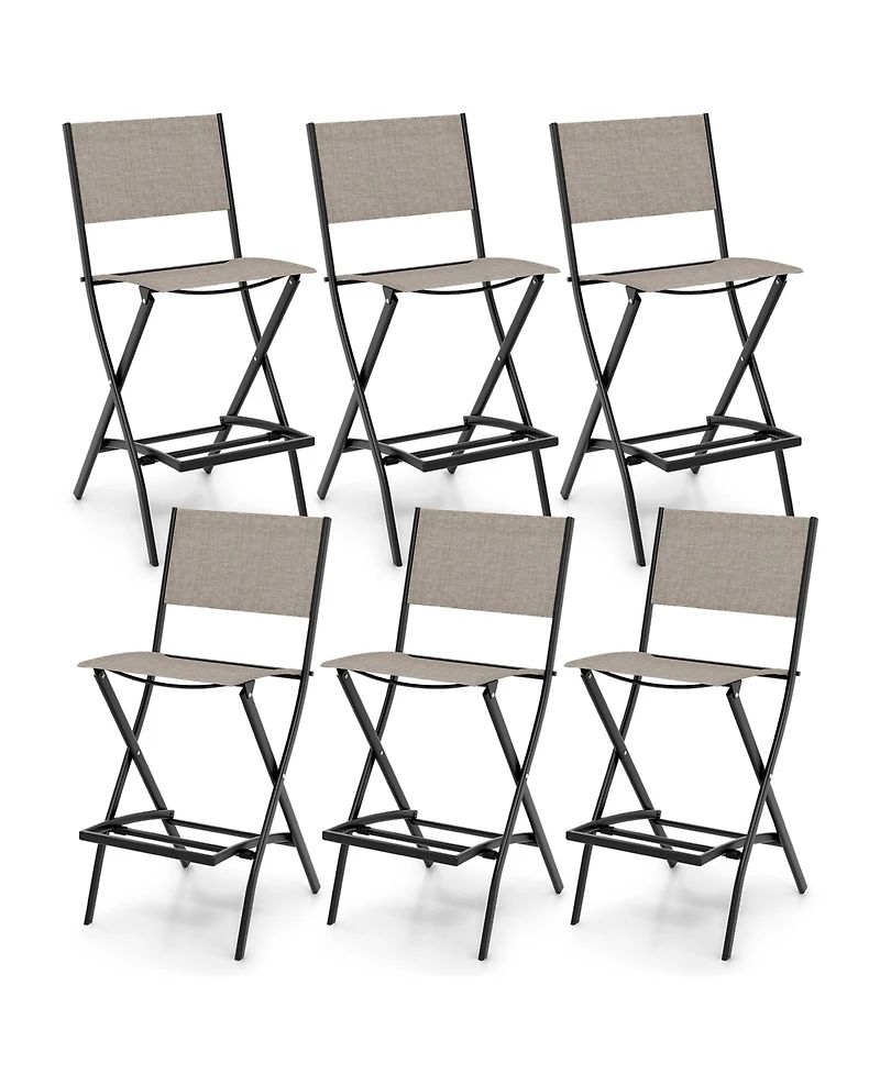 Gymax Folding Bar Stools Set of 6 Patio Sling Chairs with Backrest Humanized Footrest