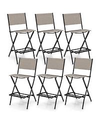 Gymax Folding Bar Stools Set of 6 Patio Sling Chairs with Backrest Humanized Footrest