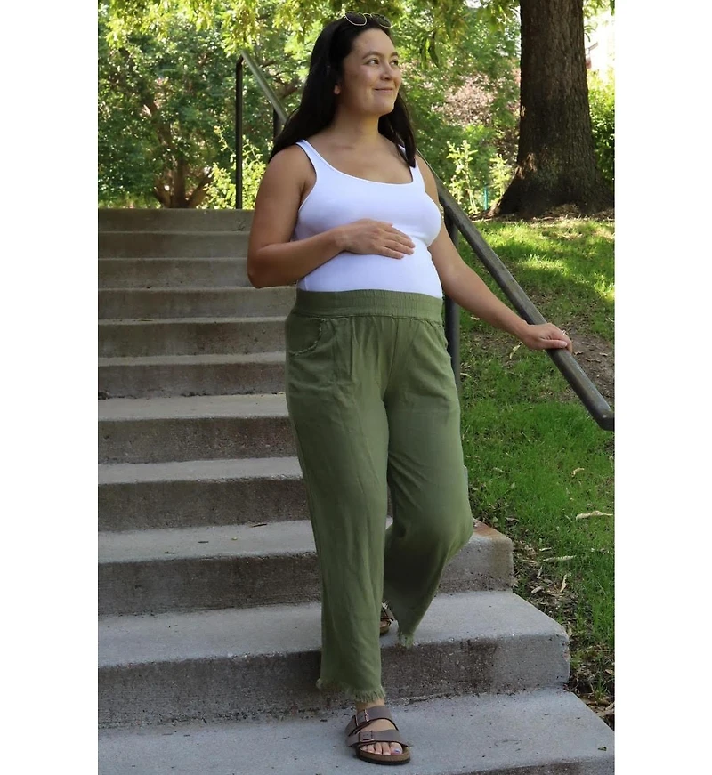 Pinkblush Maternity Olive Linen Frayed Hem Crop Pants