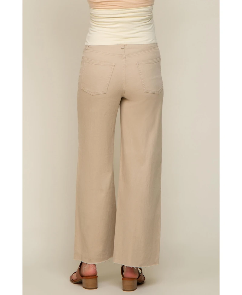 Pinkblush Maternity Beige Wide Leg Raw Hem Jeans