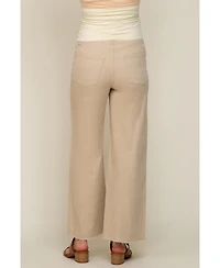 Pinkblush Maternity Beige Wide Leg Raw Hem Jeans