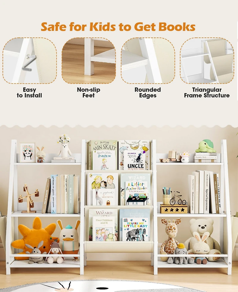Sugift 2-in-1 Kids Bookshelf and Toy Storage Organizer with Fabric Bins