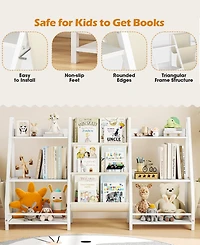 Sugift 2-in-1 Kids Bookshelf and Toy Storage Organizer with Fabric Bins