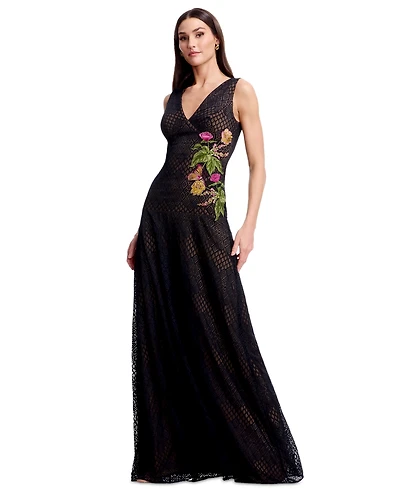 Dress the Population Women's Floral Applique Detail Sleeveless Gown