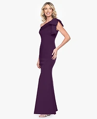 B&A By Betsy and Adam Women's One-Shoulder Bow Scuba Long Dress