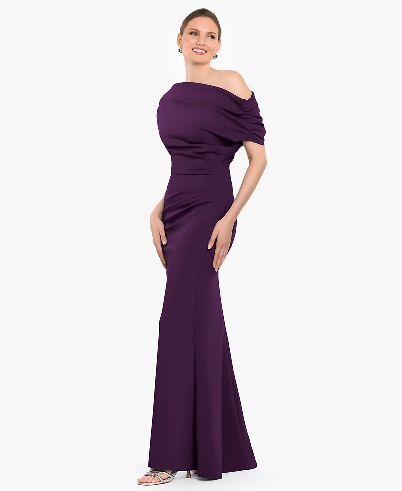 Betsy & Adam Women's Off-The-Shoulder Ruched Scuba Long Dress