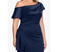 Betsy & Adam Plus Asymmetrical Off-The-Shoulder Ball Gown