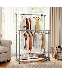 Gouun Adjustable Double Rod Garment Rack with Casters