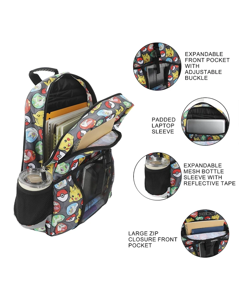 Pokemon All Over Print 2 Piece 16 Inch Premium Backpack and Utility Case Set For School And Travel for boys