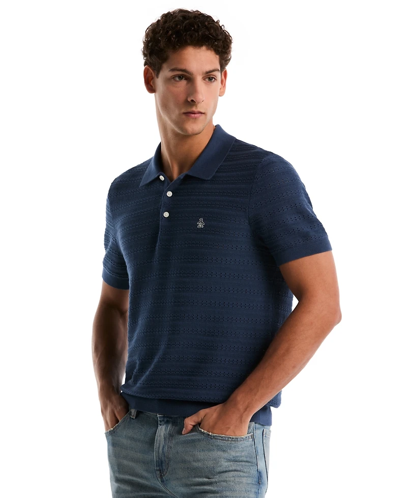Original Penguin Men's Jacquard Pointelle Short-Sleeve Polo Shirt
