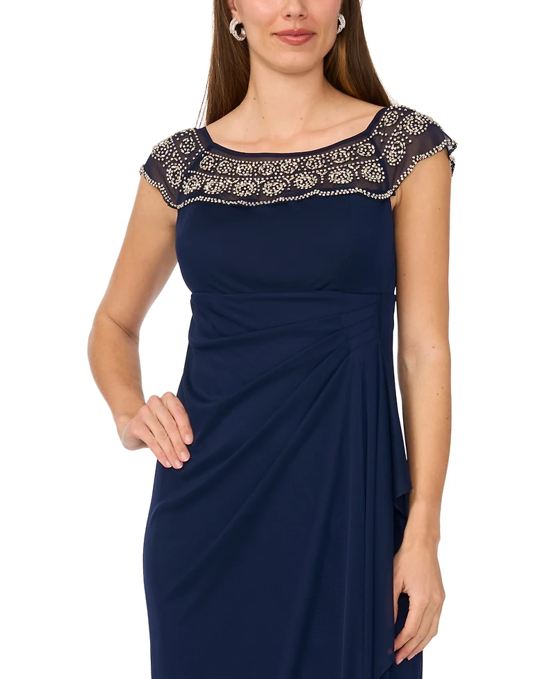 Msk Women's Crewneck Evening Mesh Gown