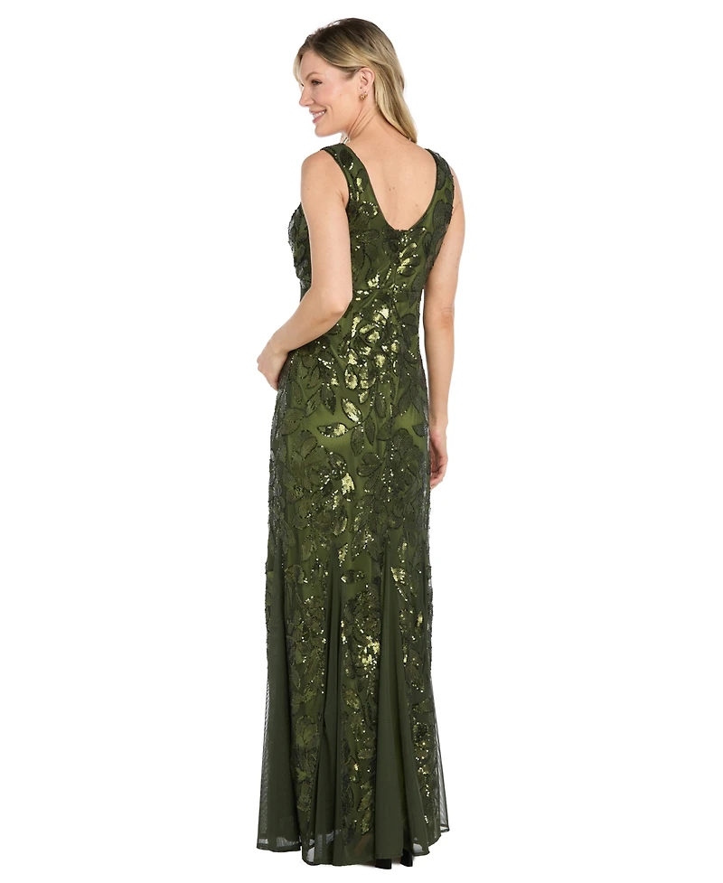 R & M Richards Petite Floral Sequin Beaded Gown