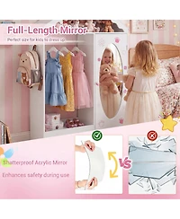 Slickblue Mirror Roof Kids Wardrobe Closet with Open Hanging Rack