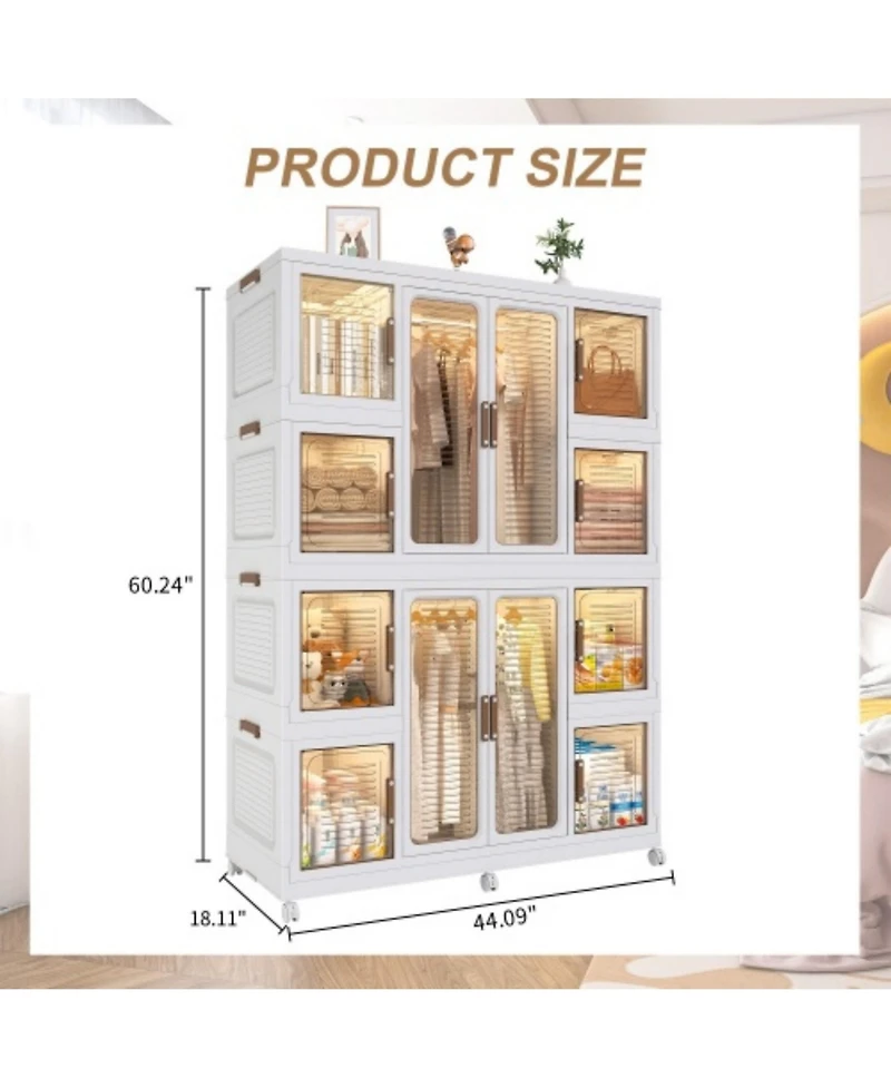 Clihome Portable Wardrobe Closet Organizer, Cubes, Magnetic Doors, Hanging Rods, Hangers