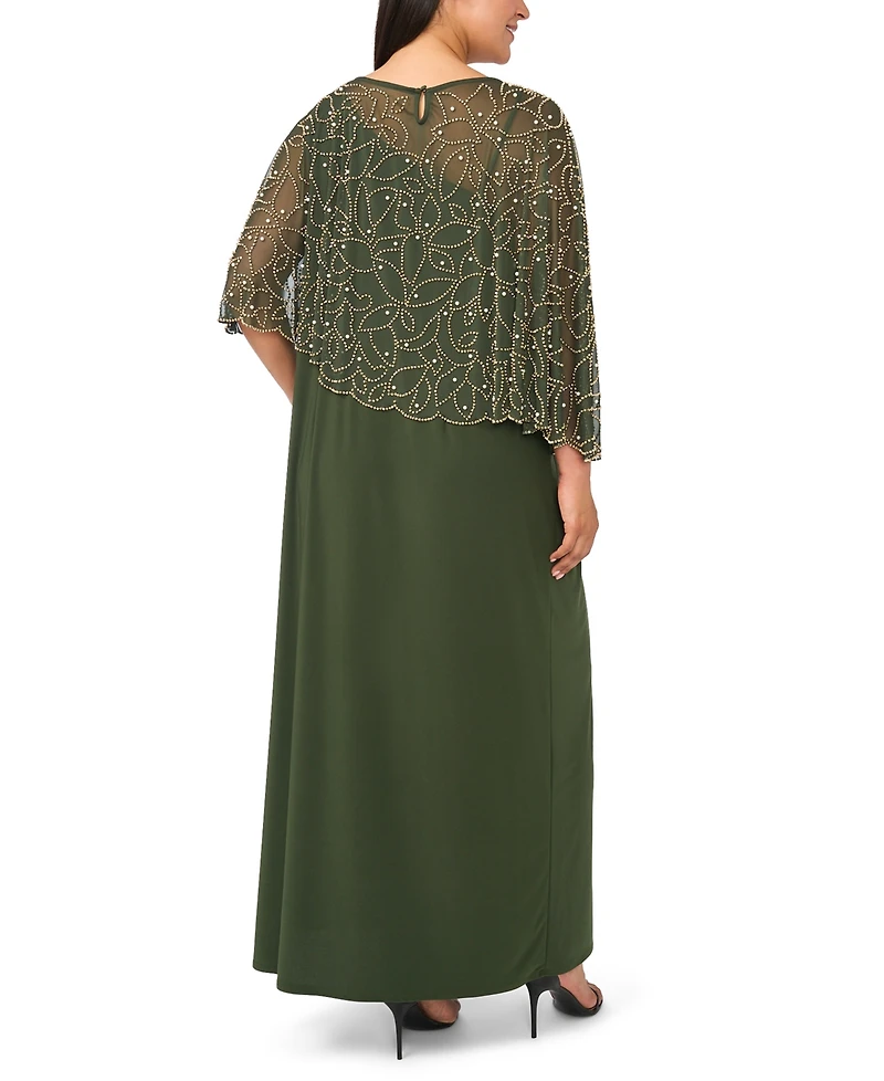 Msk Plus Beaded Cape Gown