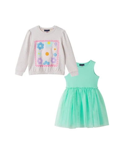 Andy & Evan Toddler Girls Chenille Floral Sweatshirt and Tulle Tank Dress Set
