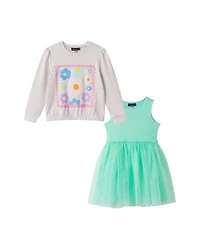 Andy & Evan Toddler Girls Chenille Floral Sweatshirt and Tulle Tank Dress Set