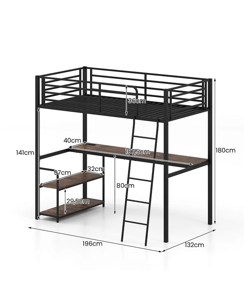 Costway Loft Bed with Desk and Shelves, Heavy Duty Bed Frame with Charging Station