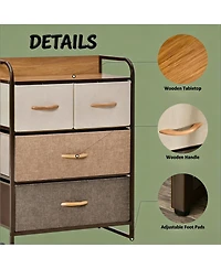 Freestanding Storage Vanity with 4 Drawers Maple Wood Storage Tower for Entryway, Living Room