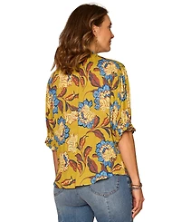 Democracy Women's Elbow-Sleeve Printed Collared Top