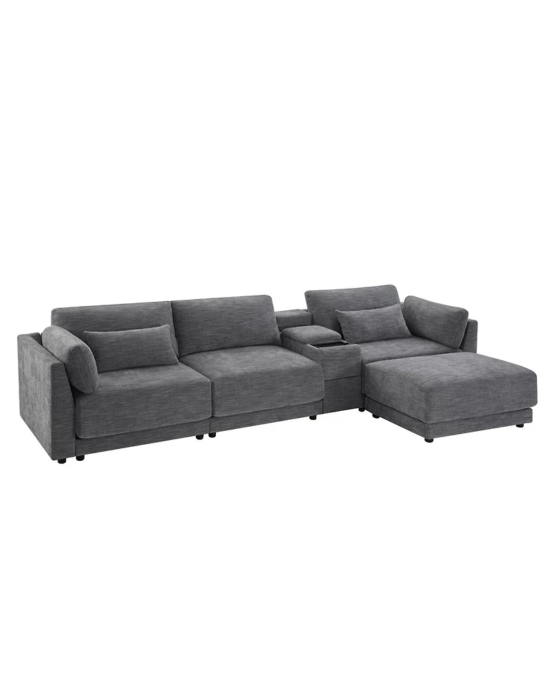 Streamdale Furniture L-Shaped Sectional Sofa with Storage Console, Charger, Ottoman, Wider Cushion