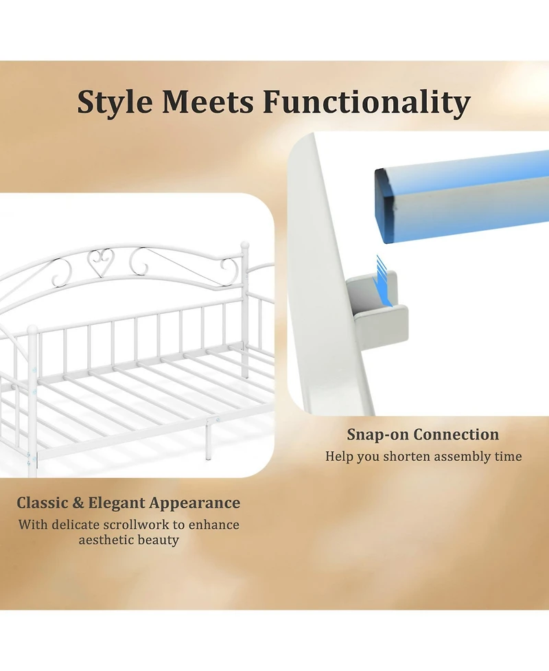 Gymax Twin Size Metal Daybed Frame with Headboard for Bedroom Guest Room Easy Assembly
