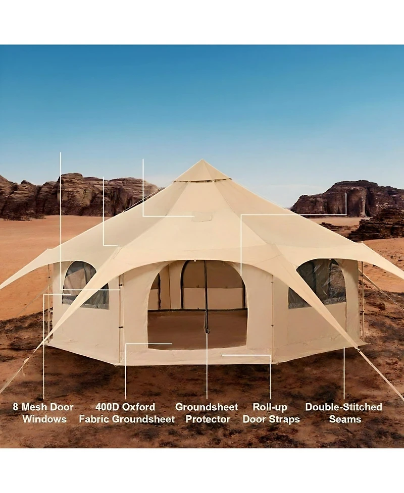 Gouun Canvas Bell Tent 16.4 feet 4-Season Yurt with Stove Jack, Breathable Tent for up to 8 People