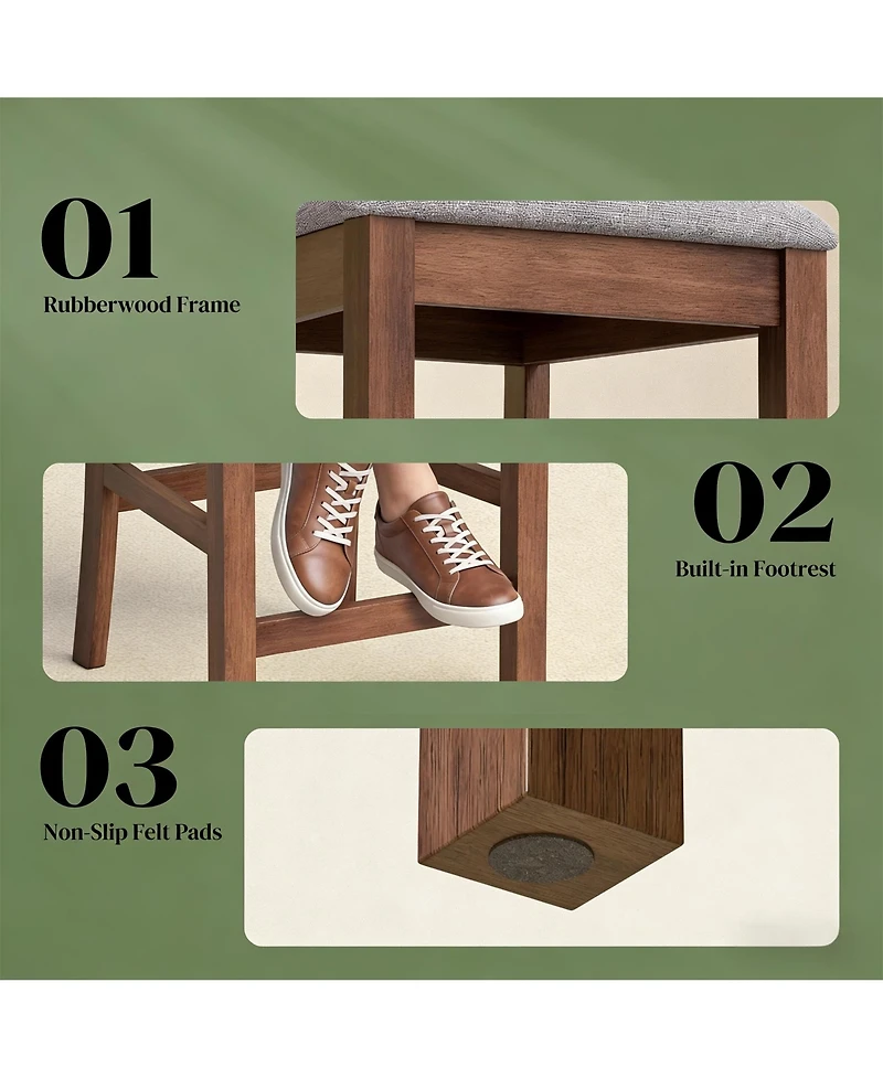 Counter Height Bar Stools Set of 2- High Back Kitchen Dining Chairs