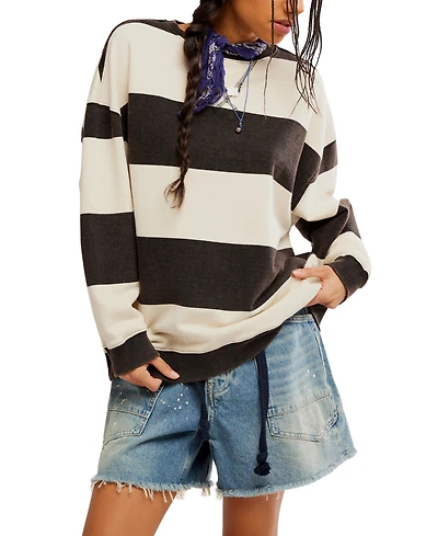 Free People Women's Classic Crewneck Stripe Oversized Top