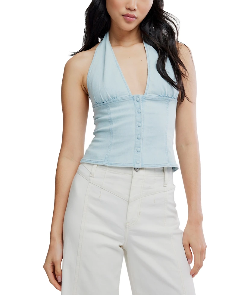 Free People Women's Cotton-Blend Ramona Denim Halter Top