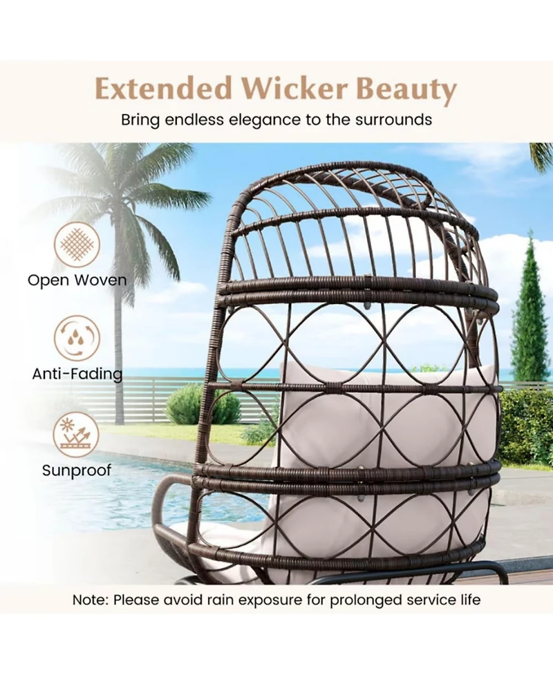 Yiortwo Patio Wicker Egg Chair with Cushions, Outdoor Rattan Lounge Chair