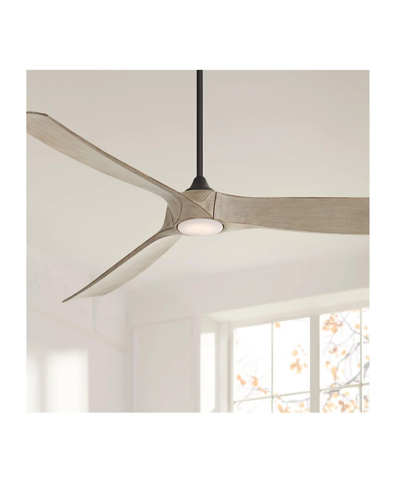 Casa Vieja 70" Kona Wind Indoor Outdoor Ceiling Fan 3 Blade Led Light Remote Control Black Finish Distressed White Oak Blades Dc Motor Damp Rated