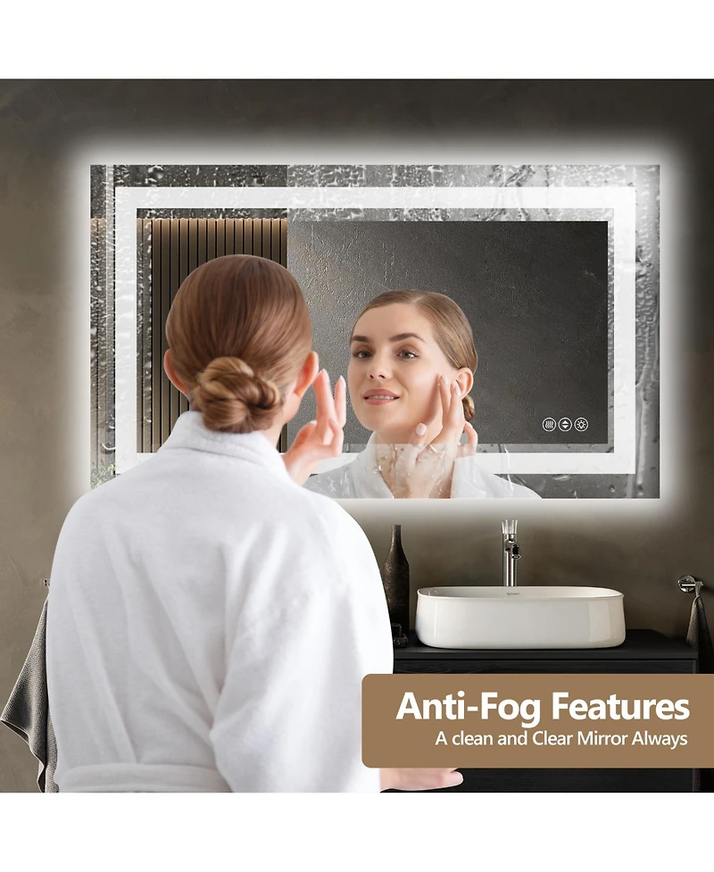 Rainsken 24x36 Inch Led Bathroom Mirror, Wall Mounted Anti-Fog Vanity Mirror, Shatterproof, Explosion-Resistant for Bathroom