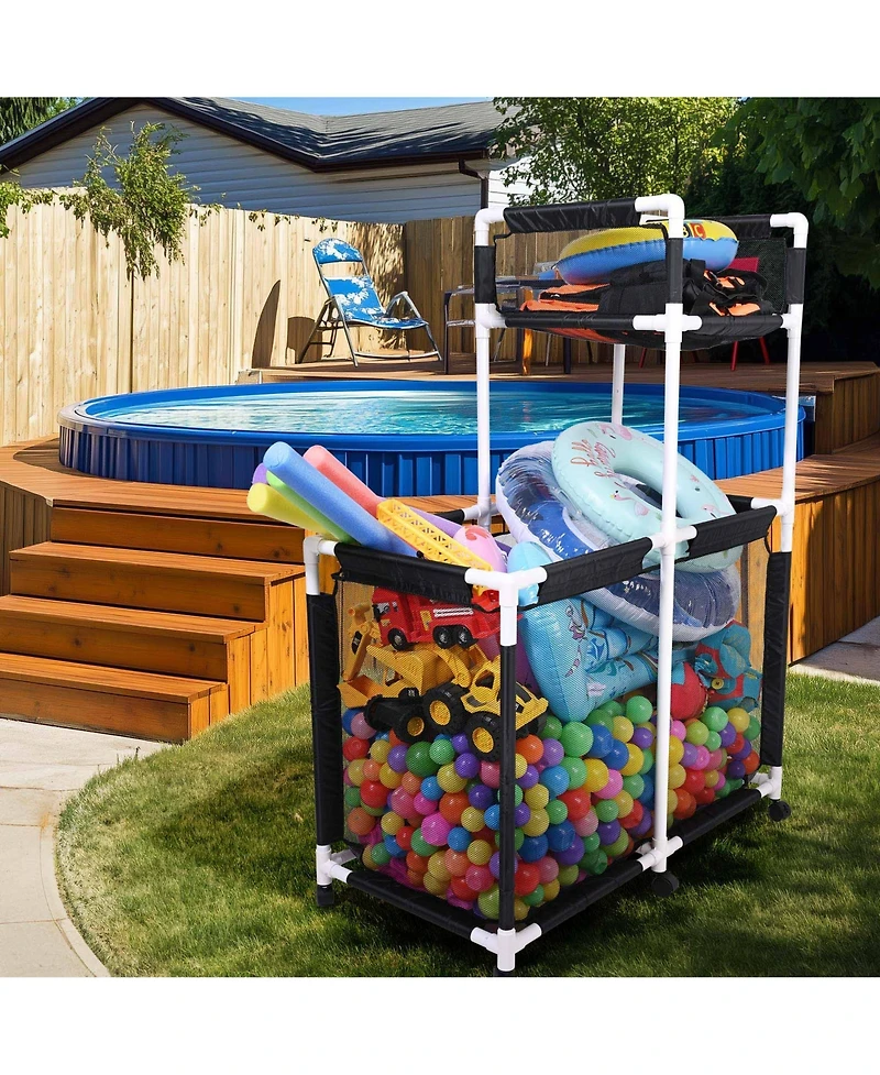 Yescom Double Tiers Pool Floats Storage Bin Rolling Toys Cart Extra Large 6 Wheels with Cover Replacement
