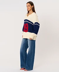 Abrand Women's 99 Rugby Knit Collar V-Neck Sweater