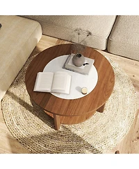 Gymax Round Coffee Table w/ 2-Tone Tabletop and Open Storage Shelf Wood Support Legs