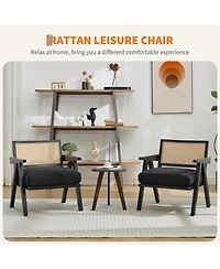 gaomon Mid Century Modern Accent Chair, Comfy Living Room Chairs with Sturdy Wood Legs, Rattan Backrest Thick Linen Cushion