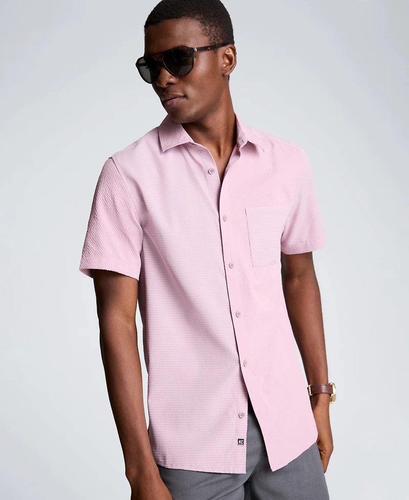 Kenneth Cole Men's Mixed Media Point Collar Sport Shirt