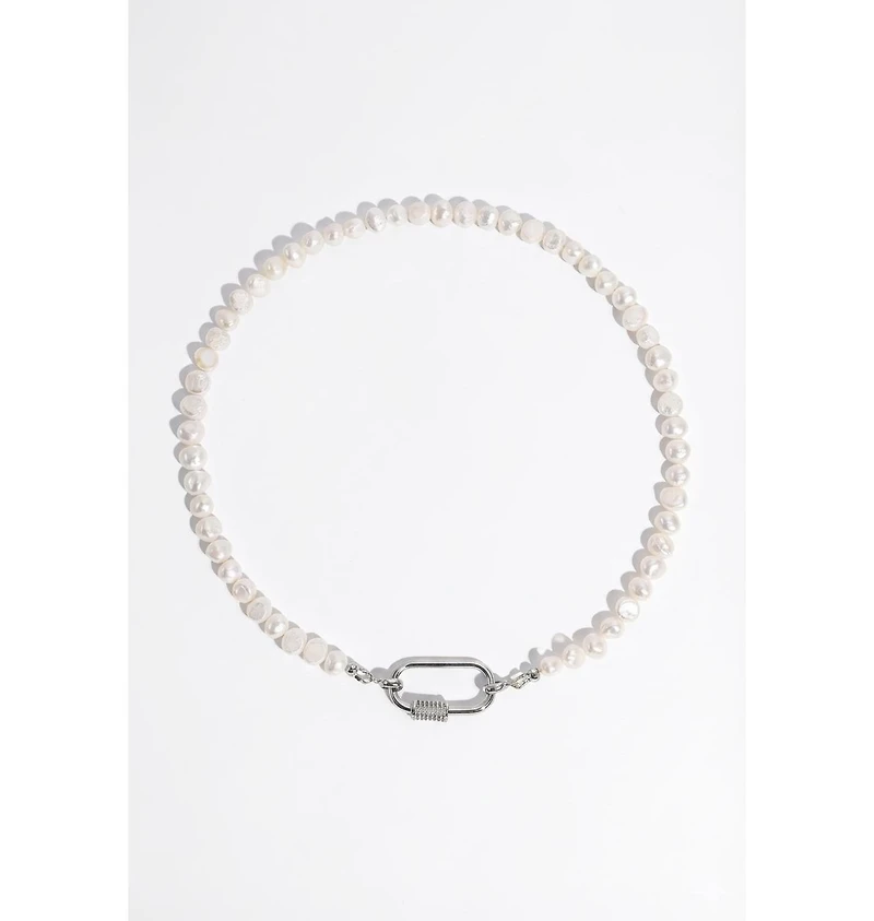 Joey Baby Baroque Pearl Silver-Tone Stainless Steel Necklace And Huggie Earring Set