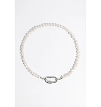 Joey Baby Baroque Pearl Silver-Tone Stainless Steel Necklace And Huggie Earring Set