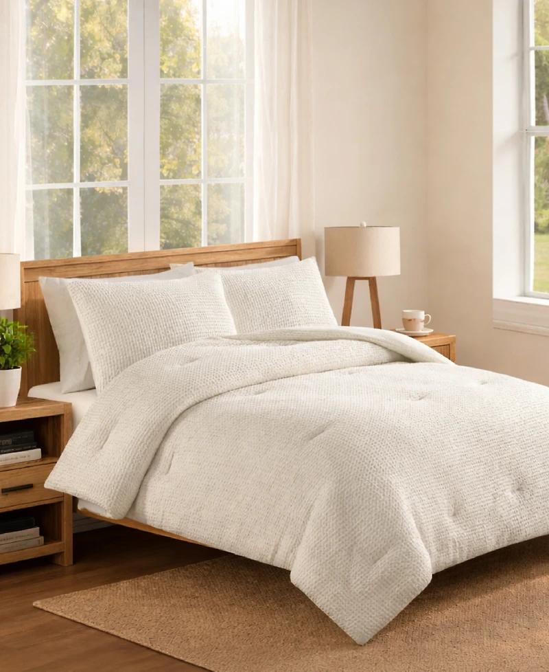 Laundry Stone Washed Cotton Waffle 3-Piece Comforter Set