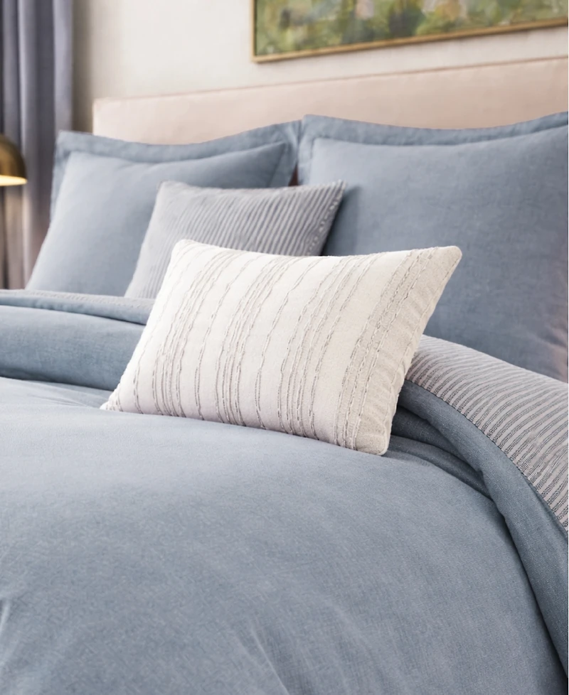 Laundry Chambray with Reverse Stripe 5-Piece Comforter Set, Full/Queen