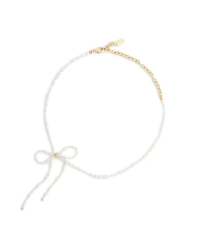 Coach Faux Imitation Pearl Bow Choker Necklace
