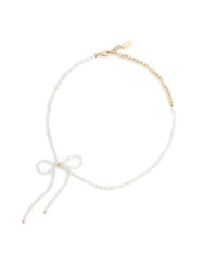 Coach Faux Imitation Pearl Bow Choker Necklace
