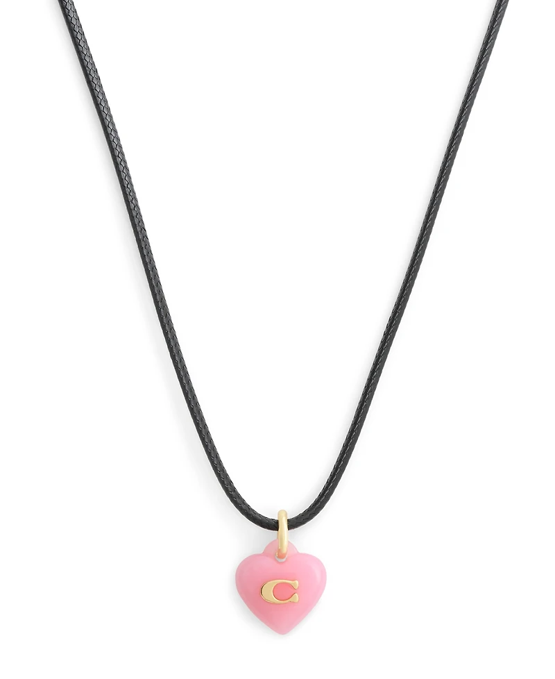 Coach Black Signature C Resin Heart Pendant Necklace