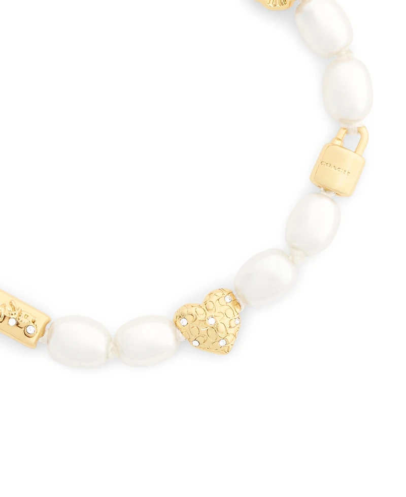 Coach Faux Imitation Pearl Iconic Signature Charm Strand Bracelet