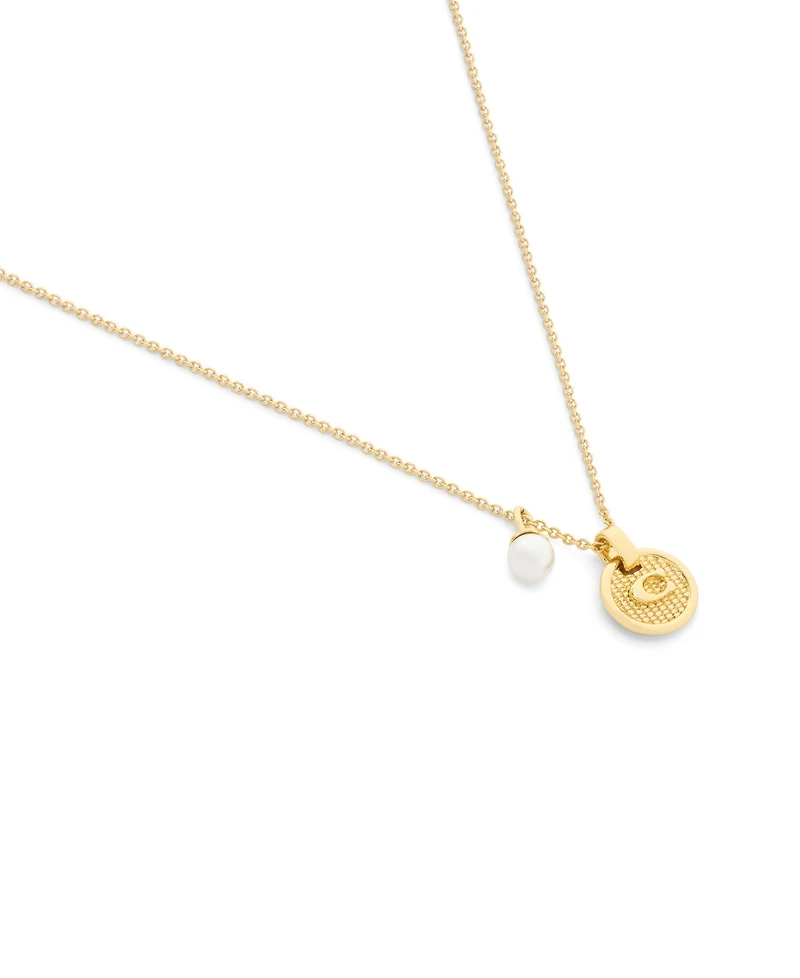 Coach Faux Imitation Pearl Signature C Textured Coin Pendant Necklace