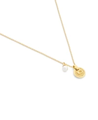 Coach Faux Imitation Pearl Signature C Textured Coin Pendant Necklace